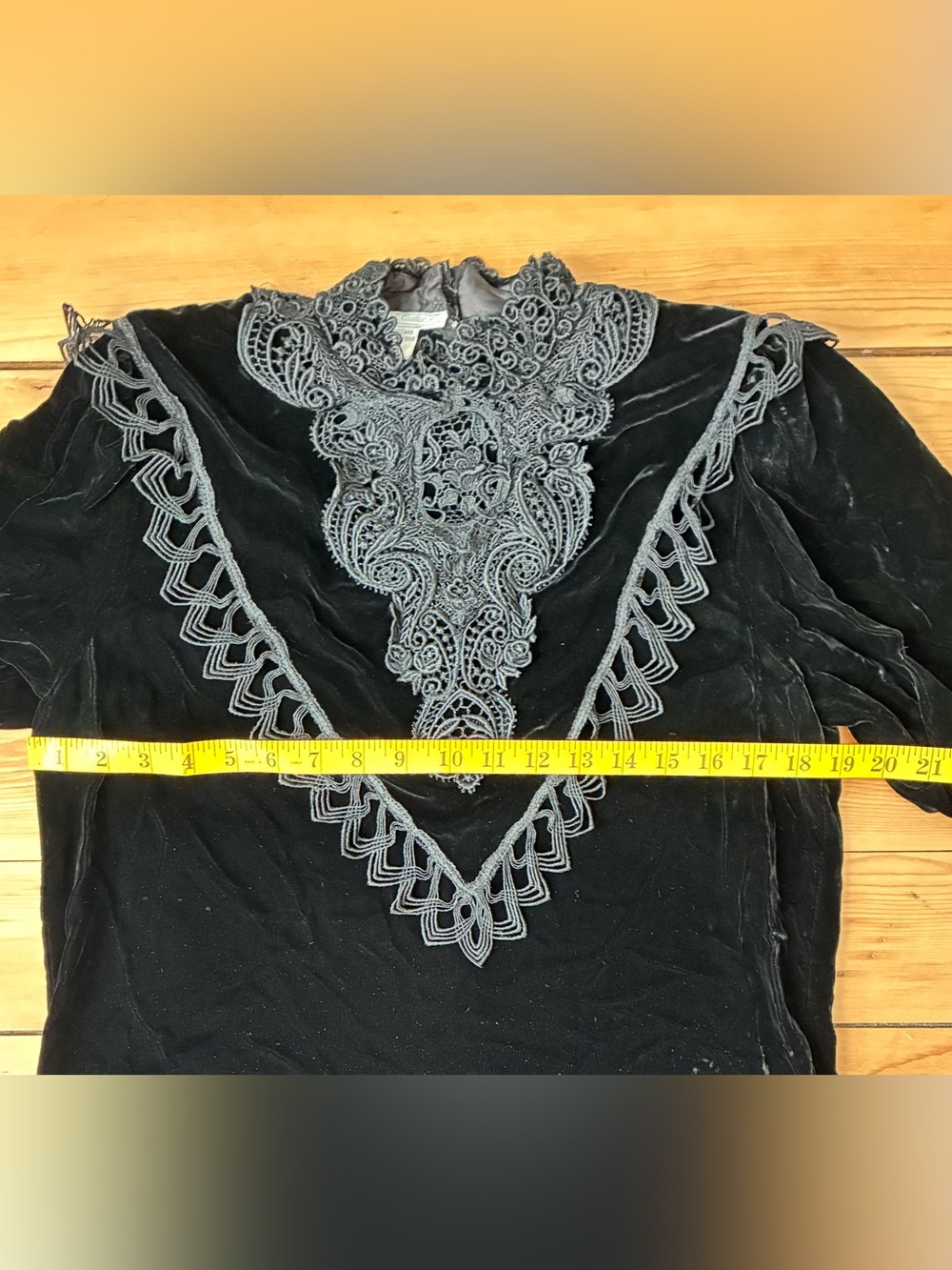 Jessica McClintock Black Velvet Lace High Neck Long Sleeve Midi Dress 6 - Picture 7 of 10